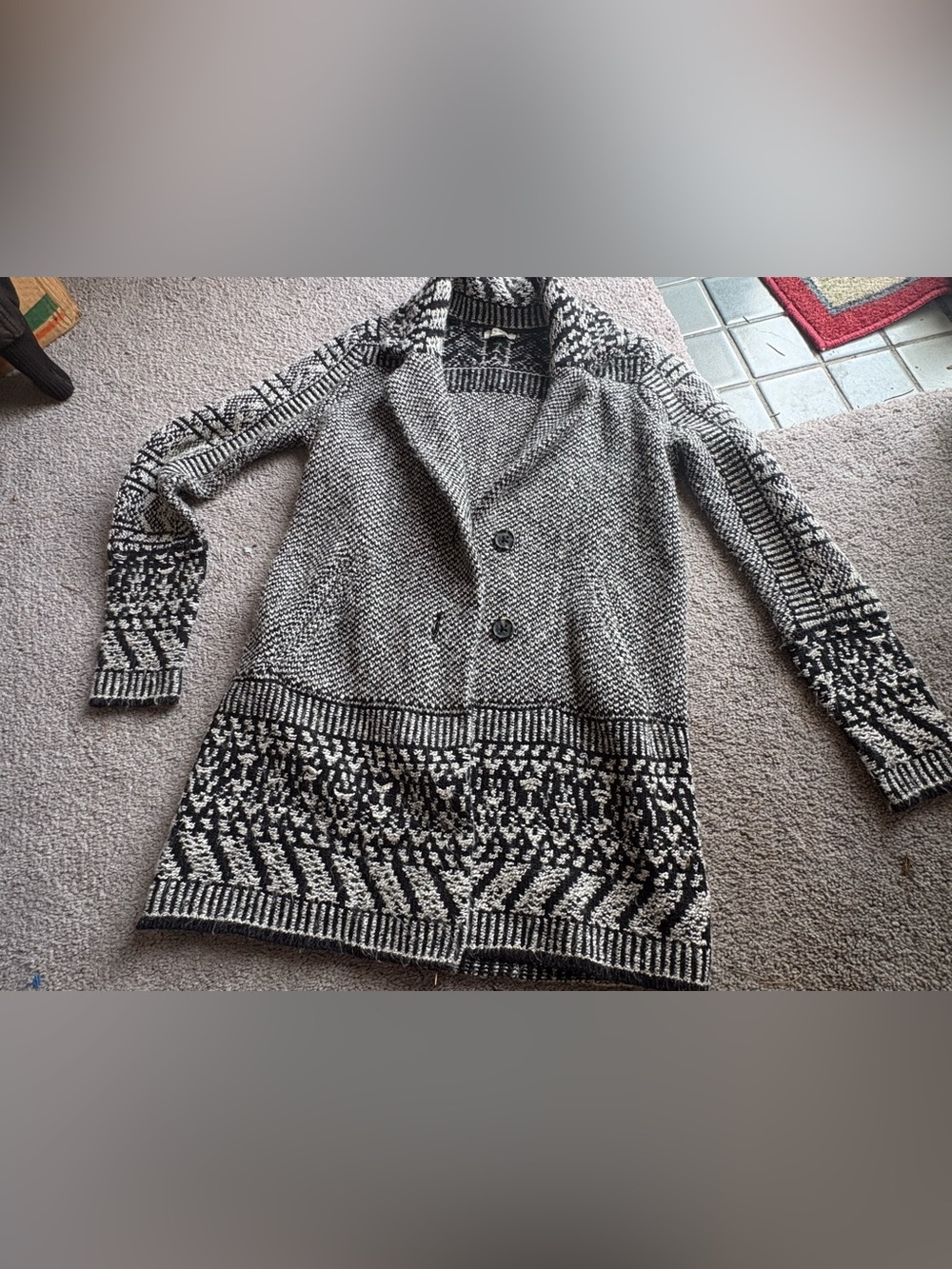 Lucky Brand Black and White Knit Button Cardigan
